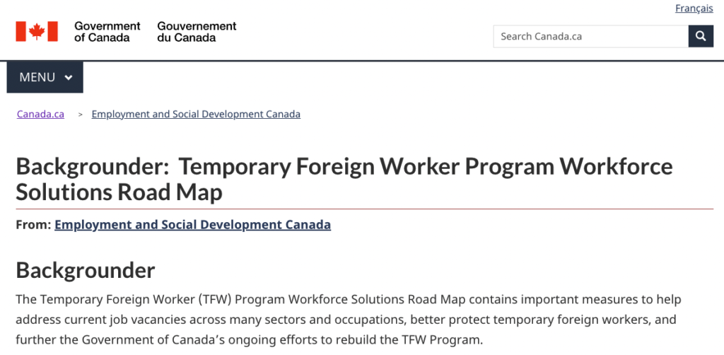 Backgrounder:  Temporary Foreign Worker Program Workforce Solutions Road Map